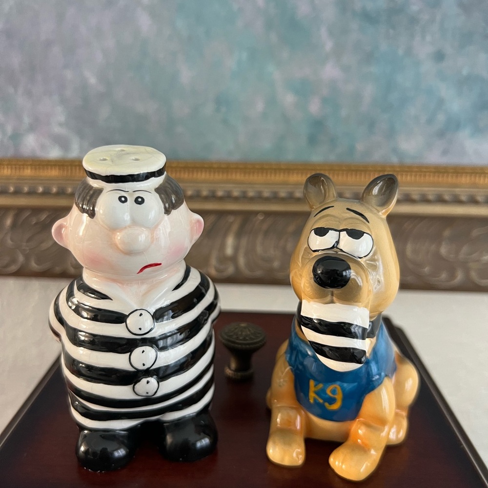 Ceramic Inmate and K-9 salt and pepper shakers